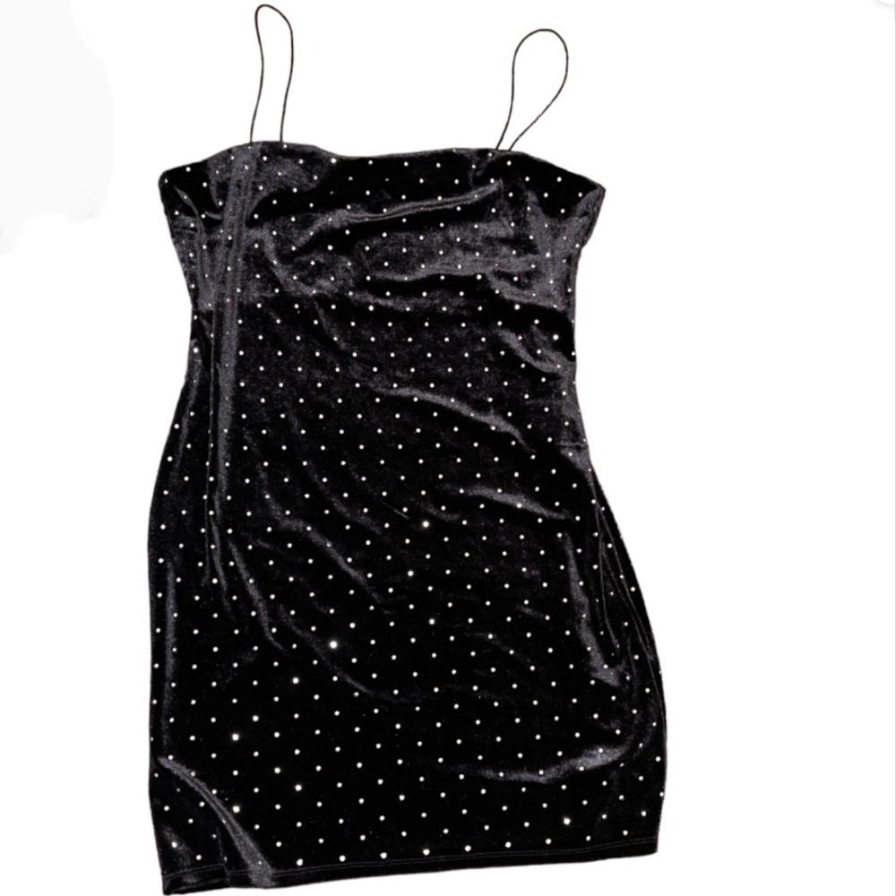 NEW H&M Velvet Studded Spaghetti Strap Mini Dress